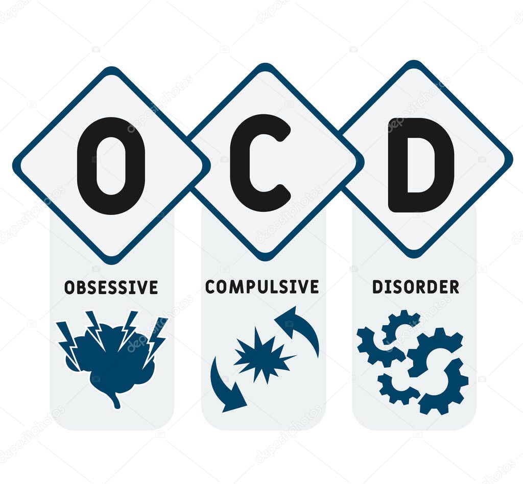 OCD - Obsessive Compulsive Disorder acronym, medical concept background. vector illustration concept with keywords and icons. lettering illustration with icons for web banner, flyer, landing page