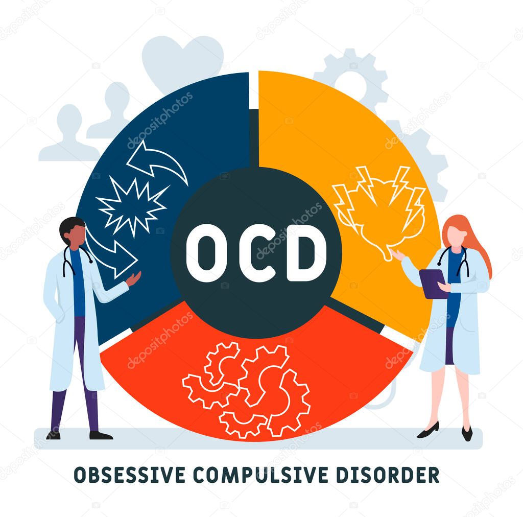 Flat design with people. OCD - Obsessive Compulsive Disorder, medical concept. Vector illustration for website banner, marketing materials, business presentation, online advertising
