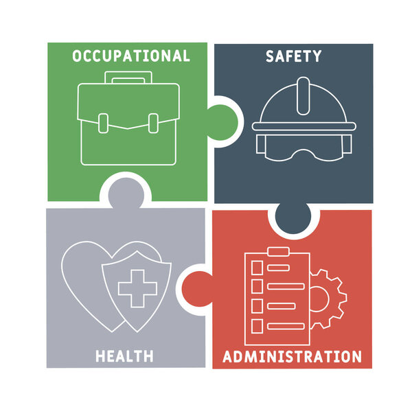 OSHA - Occupational Safety and Health Administration acronym, medical concept background. vector illustration concept with keywords and icons. lettering illustration with icons for web banner, flyer