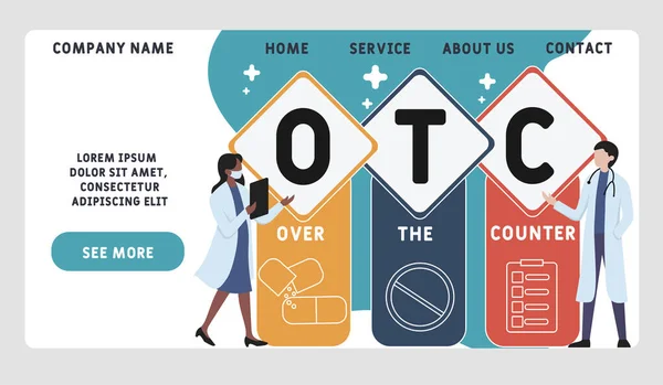 Vector Website Ontwerp Template Otc Toonbank Acroniem Medisch Concept Illustratie — Stockvector