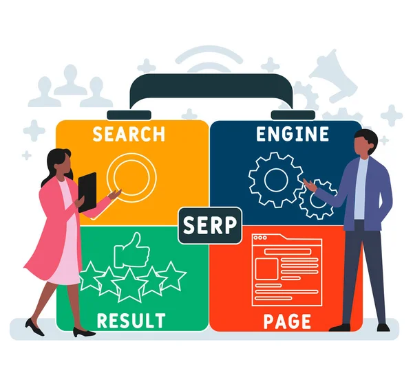 Design Plano Com Pessoas Serp Search Engine Result Page Acrônimo — Vetor de Stock