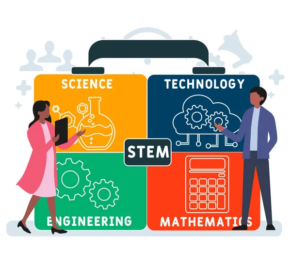 Плоский Дизайн Людьми Stem Наука Технология Инженерия Аббревиатура Бизнес Концепция — стоковый вектор