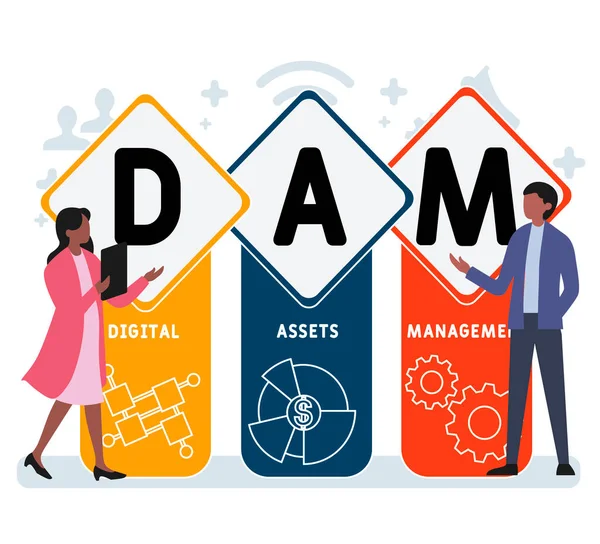 Platt Design Med Människor Dam Digital Assets Management Akronym Affärsidé — Stock vektor