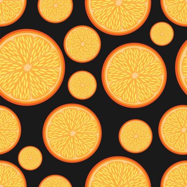 Siyah arka planda portakallar ile vektör Dikişsiz desen