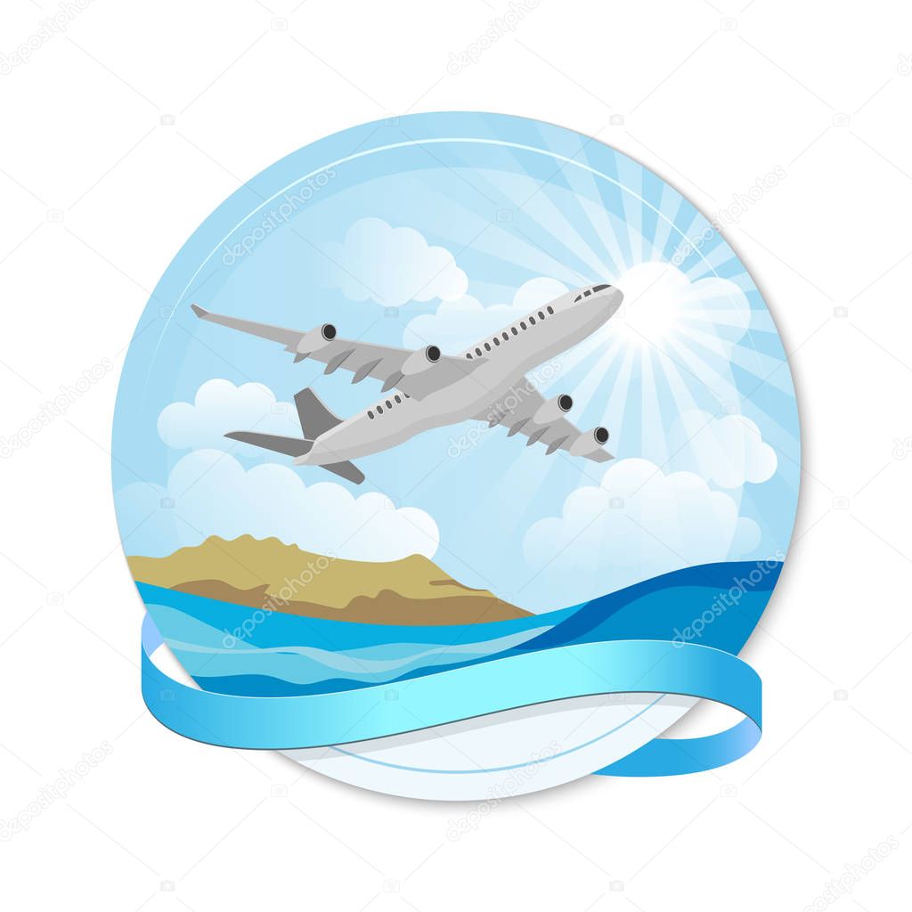  vector illustration airplane over sea