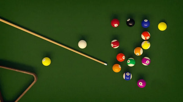 Biljard Cue Och Pool Bollar Stockfoto Royaltyfria Stockfoton