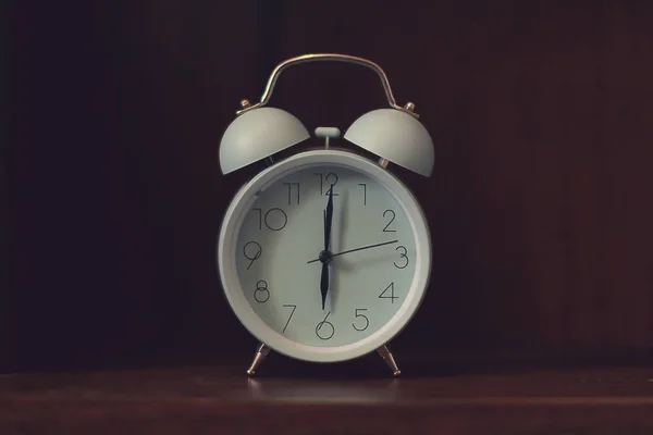 Retro Alarm Clock Wooden Table Vintage Style — Stock Photo, Image