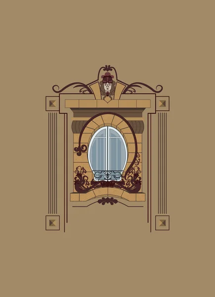 Dekoratif detayları olan Art Nouveau penceresi. Gendstil pencere çerçevesi. Fransız balkonlu ön cephe..
