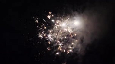 Gökyüzü plaj görünümünde havai fişek tatil. Güzel kutlama. Gece 4k 'da Fireworks.