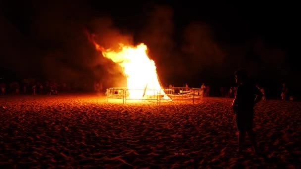 Grande Falò Sulla Spiaggia Notte Onore Del Festival Dei Fuochi — Video Stock