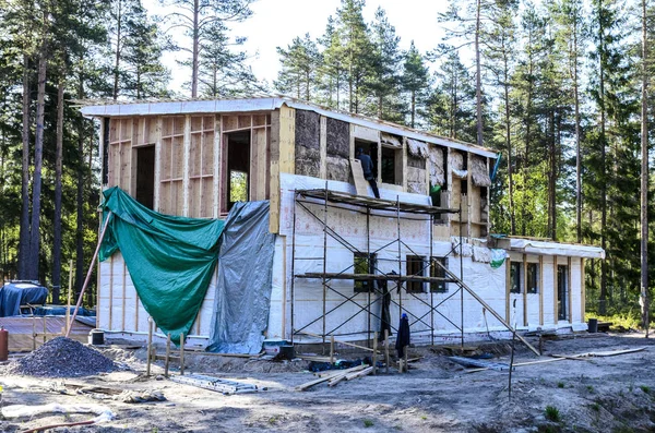 Isolatie Van Een Frame Huis Van Minerale Wol Muren Gemaakt — Stockfoto