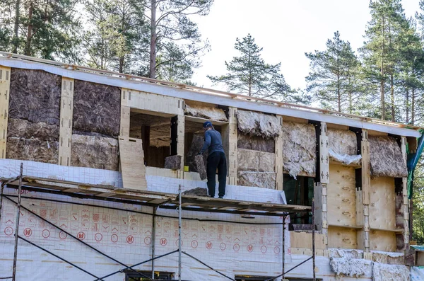 Isolatie Van Een Frame Huis Van Minerale Wol Muren Gemaakt — Stockfoto