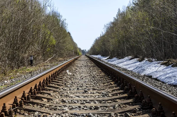 Dirección Ferrocarril Vía Única Para Viejos Trenes Vapor Diésel Carriles — Foto de Stock