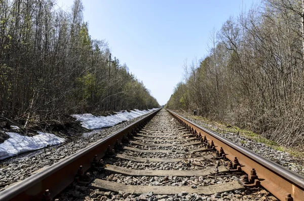 Dirección Ferrocarril Vía Única Para Viejos Trenes Vapor Diésel Carriles — Foto de Stock