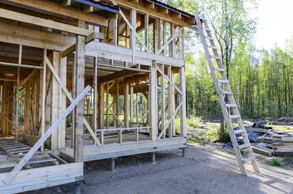 construction and repair of a country private frame house, nature and harmony.