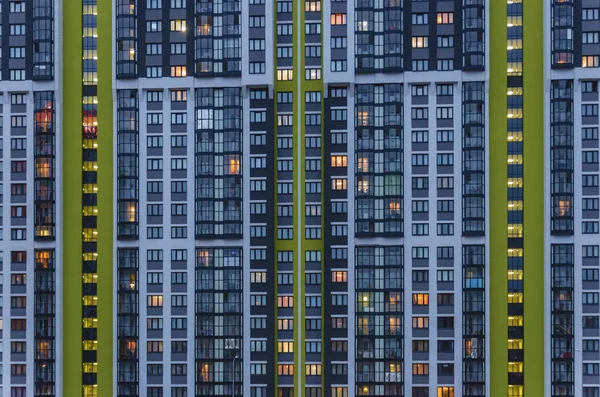 Parede Casa Com Luzes Nas Janelas Conceito Superpopulação Cidades Casas — Fotografia de Stock