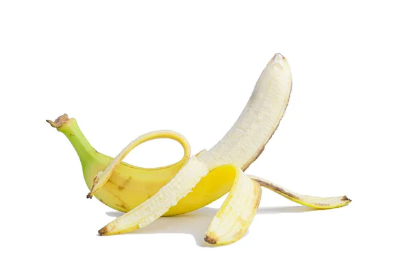 Plátano Maduro Correctamente Desenvuelto Aislado Con Sombra Sobre Fondo Blanco —  Fotos de Stock