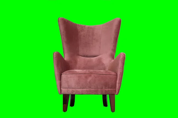 现代粉红扶手椅 在酸性绿色明亮的背景上隔离 — 图库照片