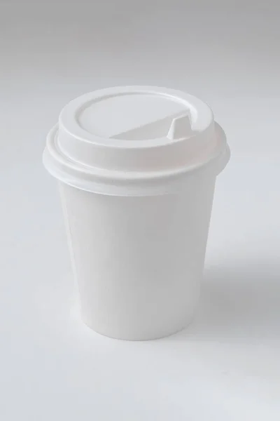 White Disposable Cup Cappuccino Coffee Espresso White Lid White Background — Stock Photo, Image