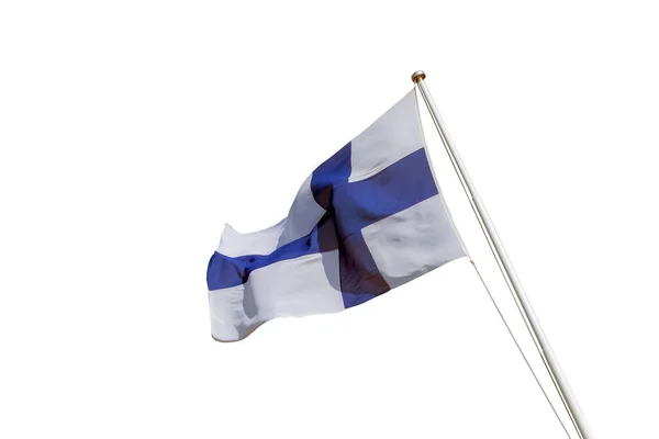 Finland Nationale Vlag Geïsoleerd Witte Achtergrond Een Zich Ontwikkelende Finse — Stockfoto