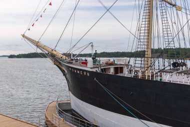 Finland, Aland Islands, Marienhamn August-2019: Pommern, originally Mneme, a Windjammer sailboat, a four-masted barque, built in 1903 in Glasgow by the shipyards of J. Reid & Co, the flying Dutchman clipart