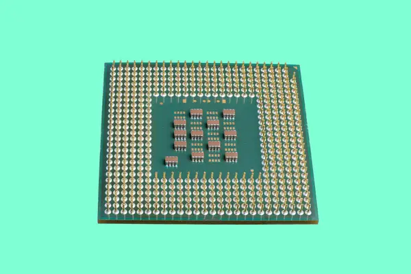 Foto Chip Cpu Aislado Sobre Fondo Aqua Mentol Microprocesador Unidad — Foto de Stock