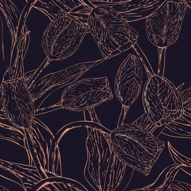 Vektör monokrom çiçek dikişsiz desen whit lale. 