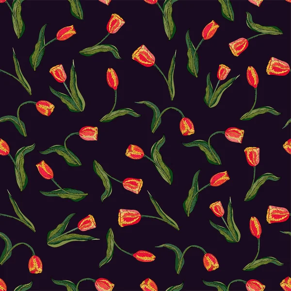 Patrón sin costura floral vectorial con tulipán rojo . — Archivo Imágenes Vectoriales