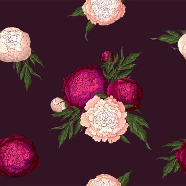 Vector peonies. Seamless pattern clipart