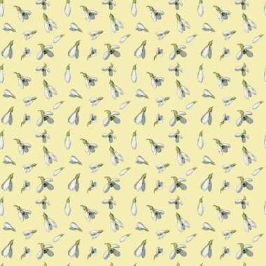 Kardelenile vektör çiçek dikişsiz desen