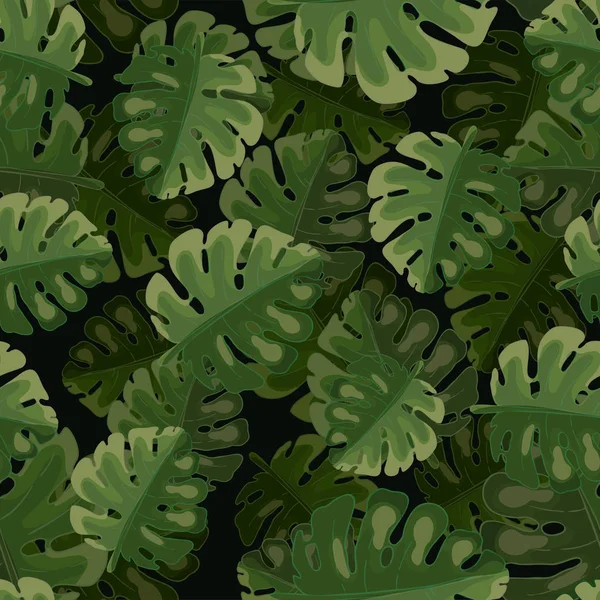 녹색 야자수 잎과 열대 식물의 벡터 원활한 패턴 — 스톡 벡터