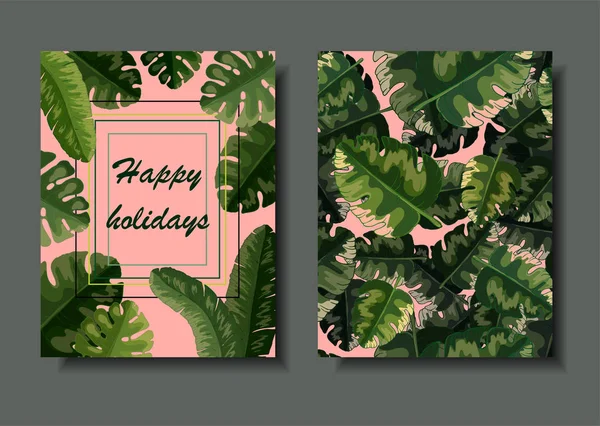 Wektor Podwójny szablon pocztówki z zielonymi liści palmowych — Wektor stockowy