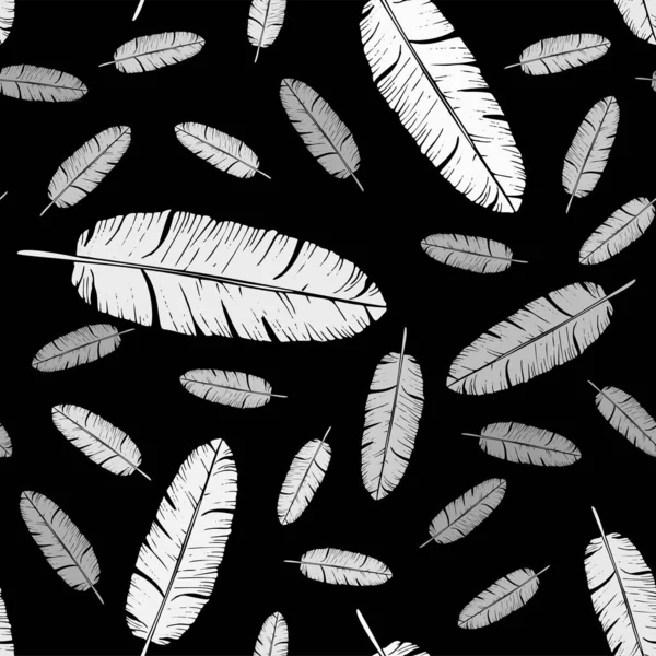 야자수 잎의 벡터 원활한 흑백 패턴 — 스톡 벡터