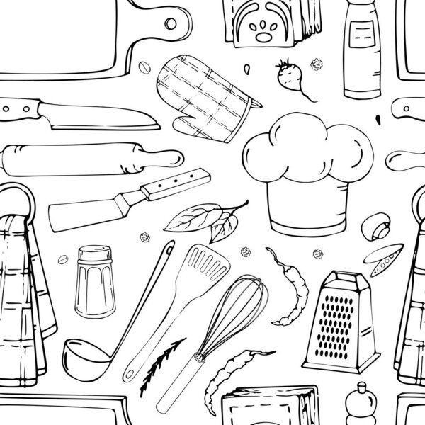 Рисунок без печати с посудой Kitchen.
