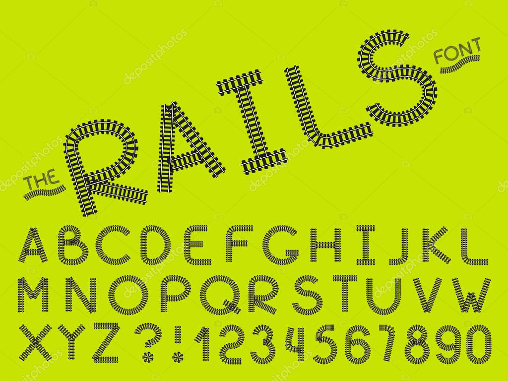 Set of vector modern abstract font and alphabet. Typography railway rails style monochrome font set for logo, poster, invitation or clothing design.