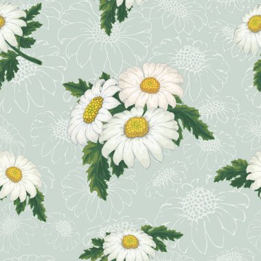 Vektör krizantem. Altın papatya çiçek dikişsiz desen. 