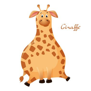 Sevimli yağ karikatür renk zürafa ile Komik vektör tebrik kartı. 