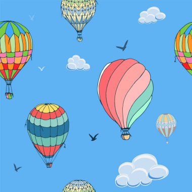 Mavi arka plan üzerinde balonlar dikişsiz vektör deseni. 