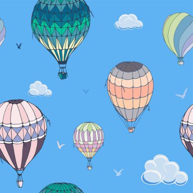 Mavi arka plan üzerinde balonlar dikişsiz vektör deseni. 
