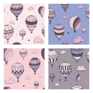 Pastel renklerde balonlar ile vektör dikişsiz desen seti. 