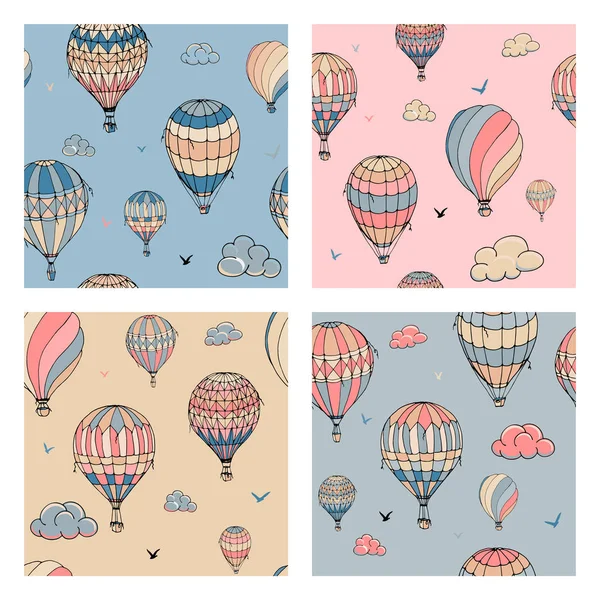 Pastel renklerde balonlar ile vektör dikişsiz desen seti.