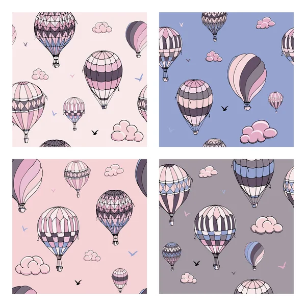 Pastel renklerde balonlar ile vektör dikişsiz desen seti. 