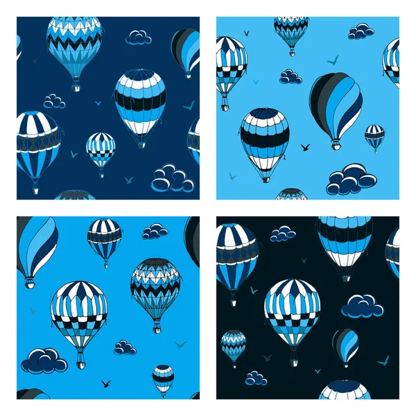 Set of vector seamless pattern with balloons in monochrome color