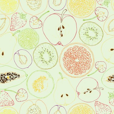 Meyve dilimleri ile vektör dikişsiz desen.
