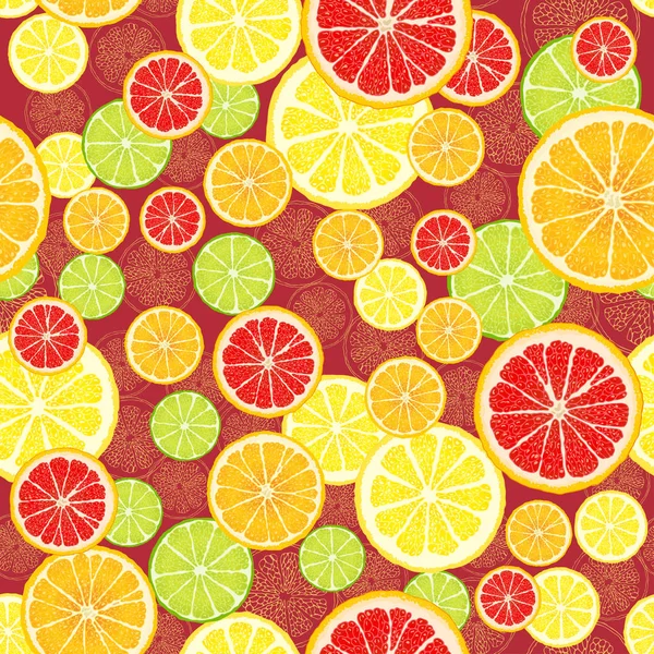 Vector seamless pattern with fruit slices. — Stock Vector