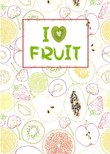 Carte vectorielle avec tranches de fruits naturels et message texte — Image vectorielle