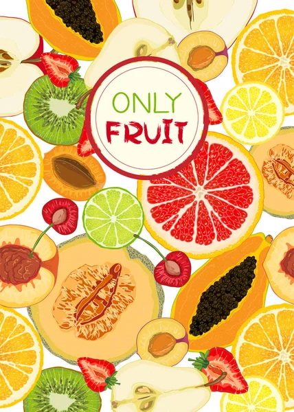 Carte vectorielle avec tranches de fruits naturels et message texte — Image vectorielle