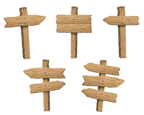 Uppsättning av träbanderoll, skylt stolpar eller anslagstavlor. — Stock vektor