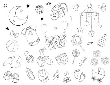 Newborn infant themed doodle set. clipart