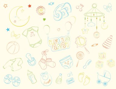 Yenidoğan bebek temalı Doodle seti.